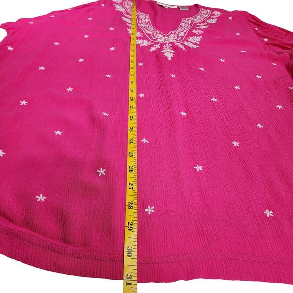 Cathy Daniels Womens Embroidered Tunic Top Plus Size 1X Pink White V Neck Boho - Picture 7 of 8